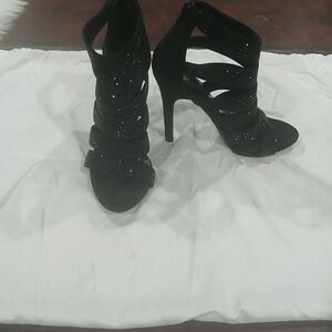 Black Sparkle Strappy High Heel Sandals - Women